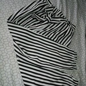 Black and white striped jogger pants